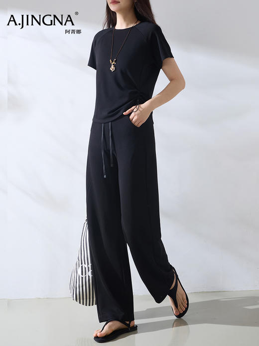 【套装砂洗】阿菁娜春夏新款软糯空气棉套装砂洗工艺柔软挺括透气不闷汗居家外穿皆自在F31X330001 商品图4