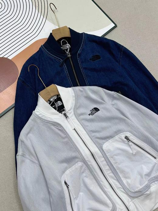 F040742创新拼接情侣款假两件宽松高街棒球领牛仔夹克外套 商品图1