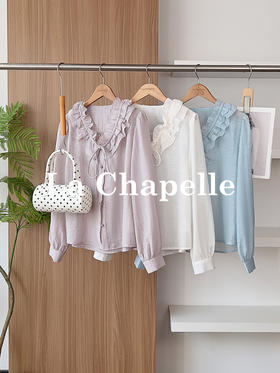 专柜实拍【醋酸+天丝！轻奢】拉夏贝尔/La Chapelle甜美减龄！莱赛尔醋酸混纺~气质好穿木耳边系带衬衫宽松显瘦上衣