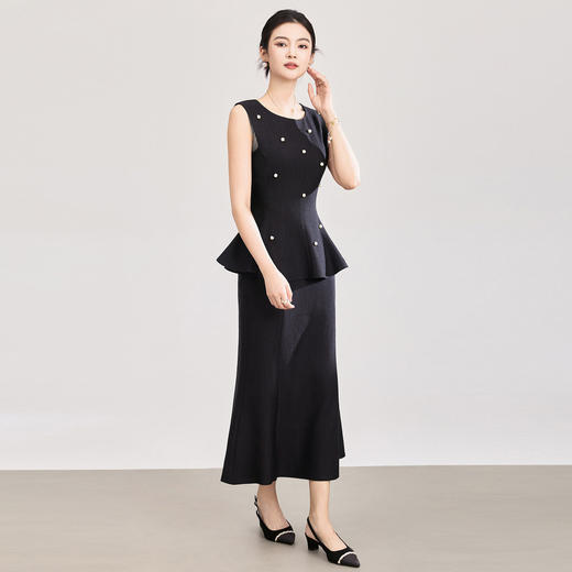 「高货wl」全新升级【铂金会员431/天猫579/差价148】(99046)洛诗琳2026气质名媛风钉珠无袖上衣+中长款半身裙两件套 商品图1