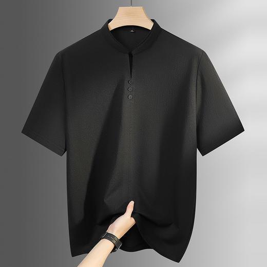 【DPF】大依优型大码男装夏季新中式短袖T恤小V领休闲禅意上衣棉质 商品图3