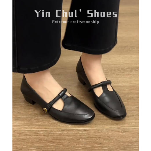 【头层牛皮】法式复古浅口圆头单鞋粗跟黑色工作鞋玛丽珍鞋777-66 商品图2