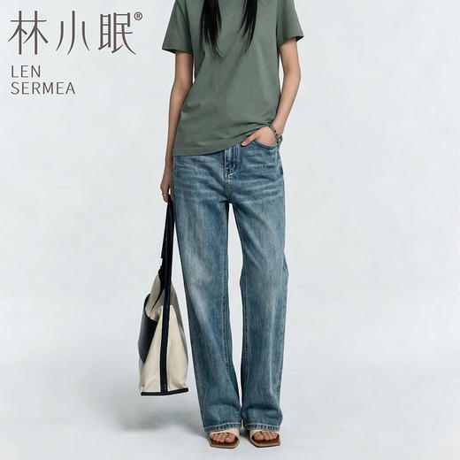 林小眠宽松直筒牛仔裤，宽松舒适，柔软有弹力，休闲通勤百搭 商品图5