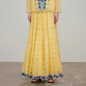 【林栖设计小店】松黄漫庭|桑蚕丝多色宽松垂感百搭夏新款印花半身裙1962020B