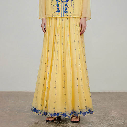 【林栖设计小店】松黄漫庭|桑蚕丝多色宽松垂感百搭夏新款印花半身裙1962020B 商品图0