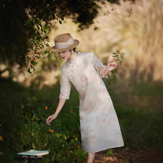苎麻连衣裙洋气减龄五分袖立领，盘扣刺绣绣花改良旗袍裙TT-96253 商品图2