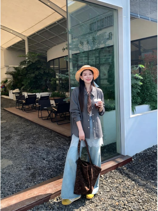 专柜实拍【莱赛尔天丝】拉夏贝尔/La Chapelle韩系简约！垂感舒适 翻领不对称折角口袋长袖衬衫 商品图9