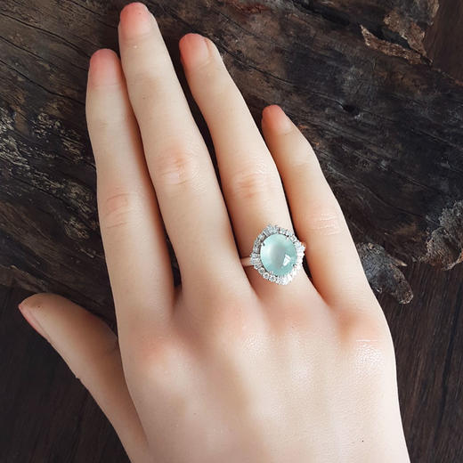 【天然正品】A货翡翠AU750收藏级白金镶天然细腻白色高冰种蛋面翡翠戒指13号（戒圈可改）141125AH15 商品图7