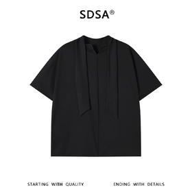 SDSA男装2026新款高贵轻奢高级感小众设计感飘带T恤V领短袖上衣