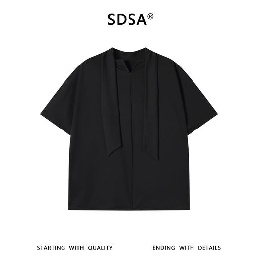 SDSA男装2026新款高贵轻奢高级感小众设计感飘带T恤V领短袖上衣 商品图0
