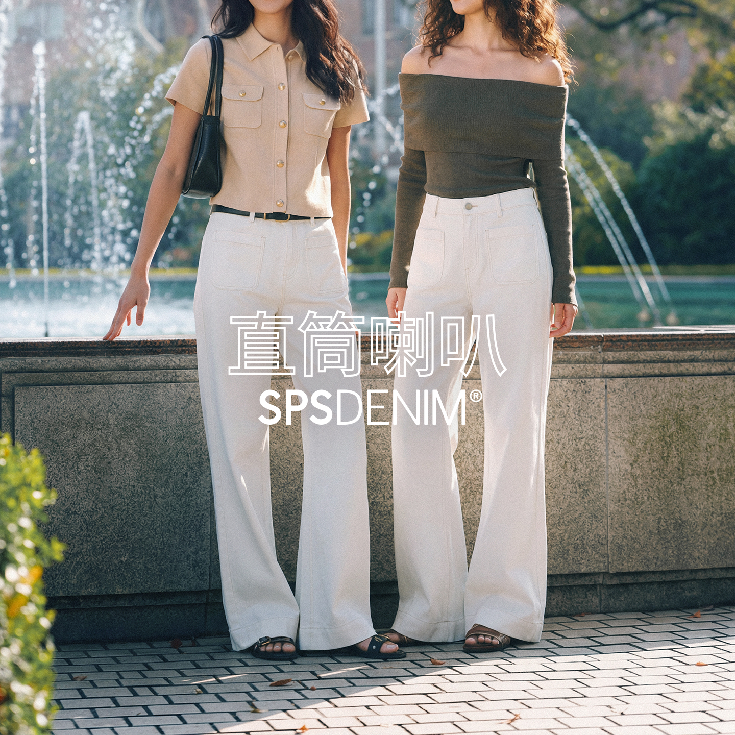 【白色直筒喇叭裤】simplepieces春新款SPS牛仔显瘦拖地微喇裤