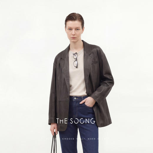 THESOONG/匠心皮语 手工削薄100%绵羊皮西装领女士皮衣外套8672 商品图1