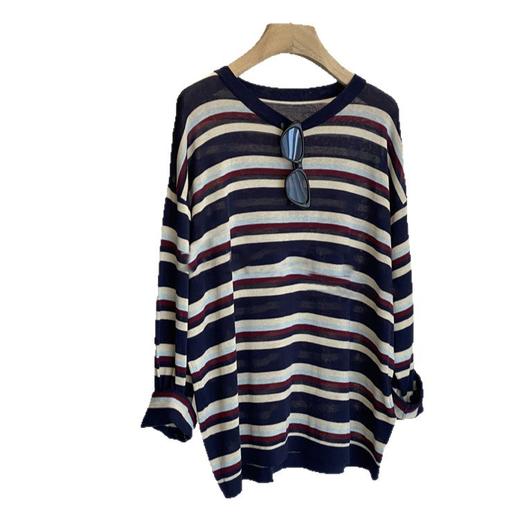 自然而然的美感好上头！2026真丝棉麻细条纹宽松显瘦长袖针织衫！ 商品图4