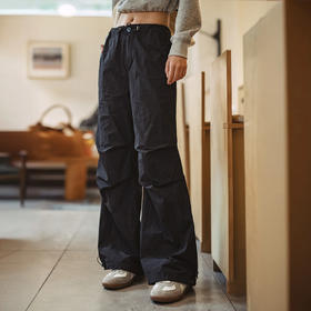 马登美式褶皱高街工装vibe风伞兵裤阔腿抽绳束脚舞蹈长裤春夏女