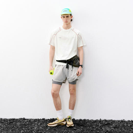 714street夏季凉感速干衣撞色明线休闲运动短袖男白色情侣印花T恤 商品图2