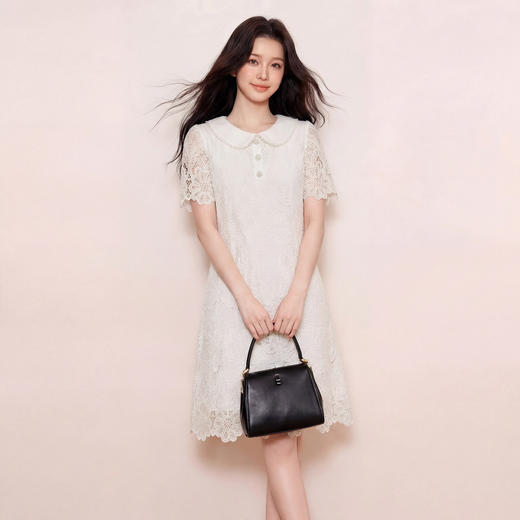 奢姿2026夏季大码女装蕾丝娃娃领连衣裙胖妹妹减龄珍珠包边A字裙9962894538 商品图4