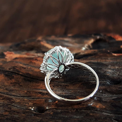 【天然正品】A货翡翠AU750收藏级白金镶天然细腻白色高冰种蛋面翡翠戒指13号（戒圈可改）141125AH15 商品图6