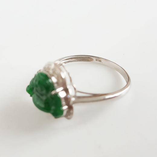 【天然正品】A货翡翠AU750白金镶钻镶天然细腻冰种满绿佛公翡翠戒指14号（戒圈可改）131125AH26 商品图2