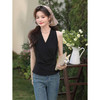 鹿向南「星光信笺」黑色挂脖背心女夏季V领交叉收腰显瘦无袖上衣 商品缩略图4