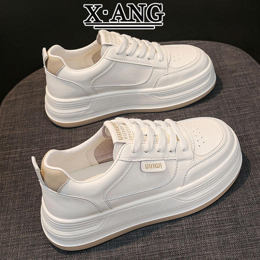 头层牛皮厚底小白鞋女款板鞋新款秋季鞋子女百搭休闲运动单鞋568 商品图1