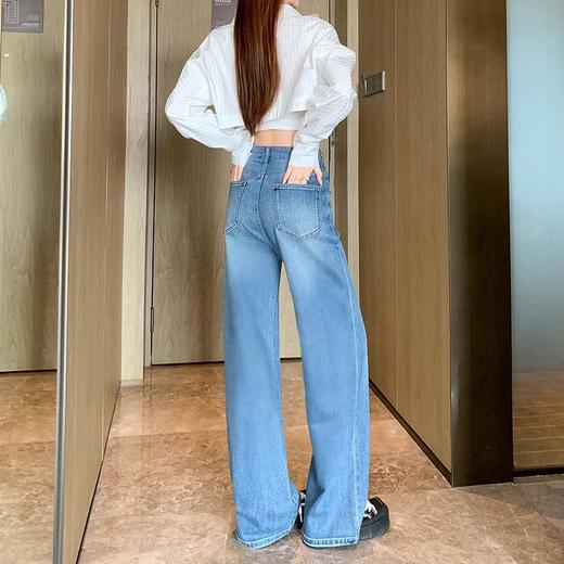 【秒杀】2026春季设计感高腰直筒小个子阔腿裤满天星烫钻牛仔裤女 商品图3