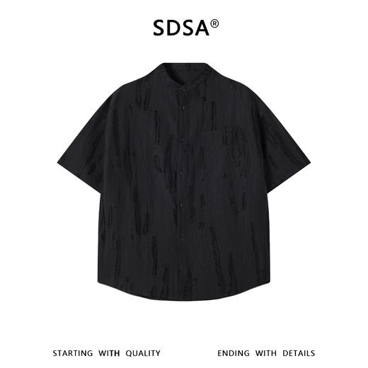 SDSA男装2026新款高贵轻奢新中式磨毛提花立领短袖衬衫百搭时尚 商品图0