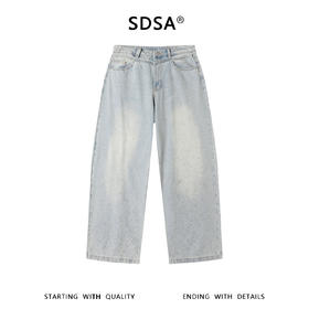 SDSA男装2026新款高贵轻奢潮牌磨白烫钻设计牛仔裤百搭时尚裤子