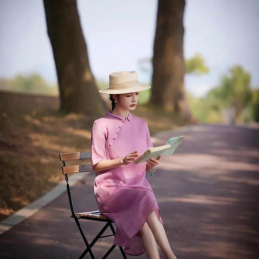 苎麻连衣裙洋气减龄五分袖，立领盘扣改良旗袍裙中长裙TT-96262 商品图1