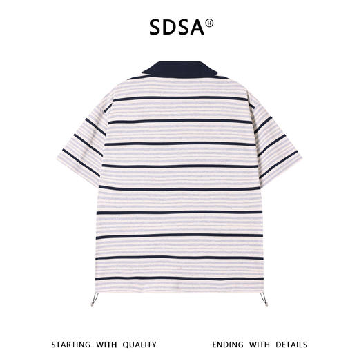 SDSA男装2026新款轻奢复古彩点条纹Polo衫撞色领抽绳下摆休闲短袖 商品图4