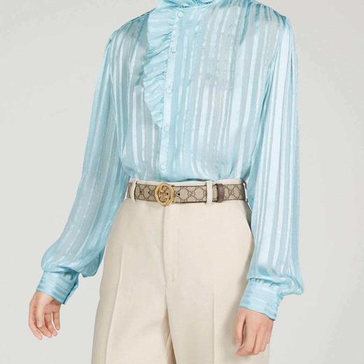 古驰 新款圆形互扣式双G标识乌米色帆布腰带 商品图1