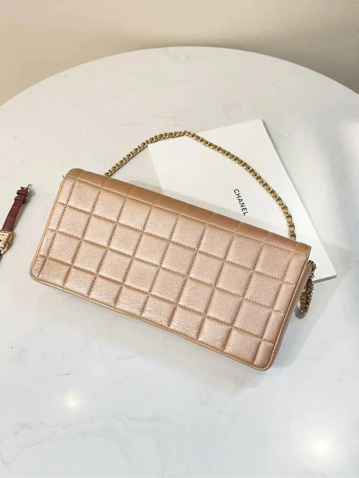 CHANEL Vintage 冰格 香槟色 金扣 羊皮 横版 法棍 链条包 商品图1