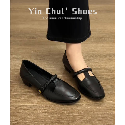 【头层牛皮】法式复古浅口圆头单鞋粗跟黑色工作鞋玛丽珍鞋777-66 商品图0