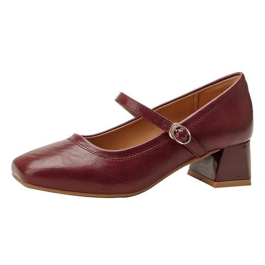 【秒杀】法式复古玛丽珍女鞋子春秋新款气质红色高跟鞋方头粗跟浅口女单鞋 商品图4