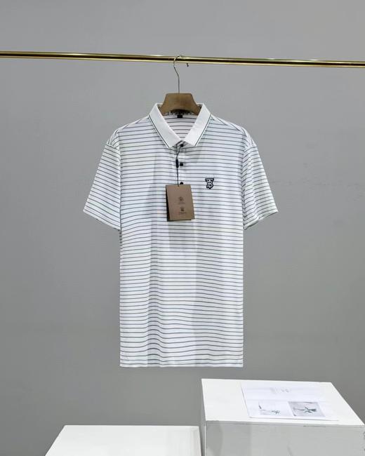 F040726夏季新款冰感纱线舒适透气情侣宽松色织条纹翻领POLO衫短袖T恤 商品图5
