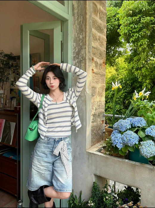 行走的美白滤镜夏日航海松弛条纹两件套 商品图7