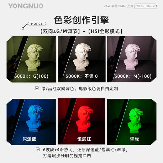 永诺YN6C-360IV 24W 手持RGB补光灯 6色波段同步出力 光质革命 创作无限 商品图5