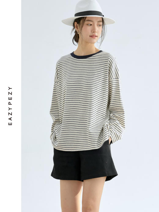 Coco·圆领经典宽松条纹长袖和短袖T恤 商品图1