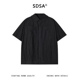 SDSA男装2026新款高贵轻奢日系纯色双口袋褶皱短袖衬衫百搭时尚