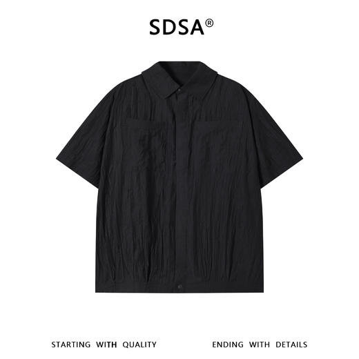 SDSA男装2026新款高贵轻奢日系纯色双口袋褶皱短袖衬衫百搭时尚 商品图0