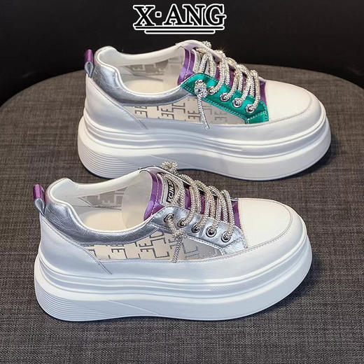 小个子内增高女鞋夏季新款网纱透气厚底真皮小白鞋休闲运动568 商品图2