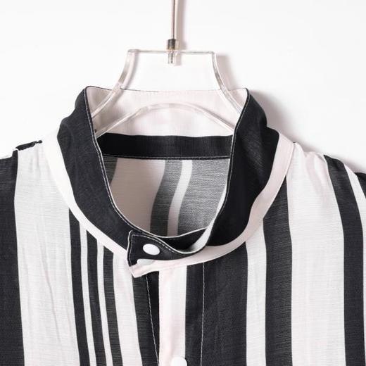 SDSA男装2026新款高贵轻奢简约撞色竖纹立领短袖衬衫百搭时尚上衣 商品图1