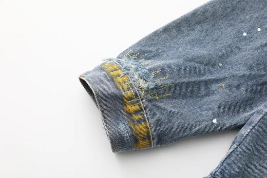 F040710春夏季新款时尚笑脸破洞破坏水洗泼墨刺绣牛仔夹克外套 商品图4