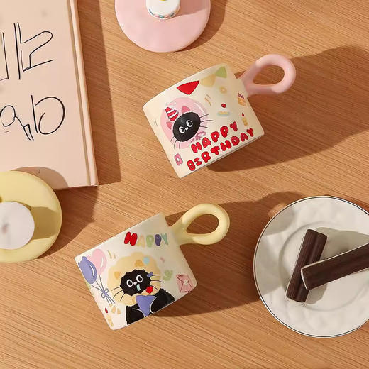 【耐高温！高颜值】生日礼物蛋糕杯子可爱蛋糕马克杯生日猫咪陶瓷水杯咖啡杯伴手礼物。xb 商品图1