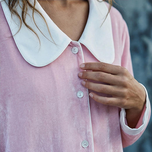 桑罗SANGLUO丝绒睡衣套装撞色显白家居服可外穿女【170G真丝丝绒 82%粘胶纤维 18%桑蚕丝】03A62837 商品图3