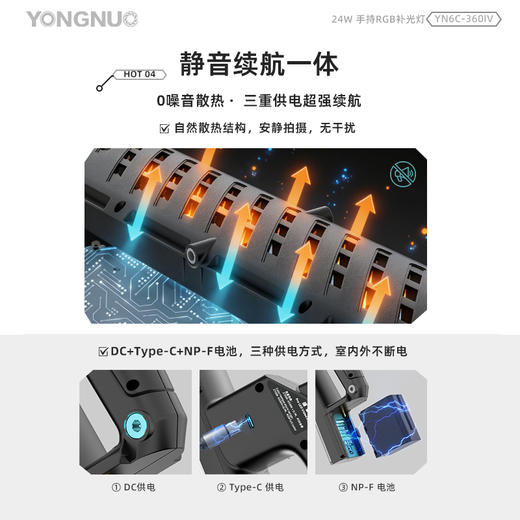 永诺YN6C-360IV 24W 手持RGB补光灯 6色波段同步出力 光质革命 创作无限 商品图6
