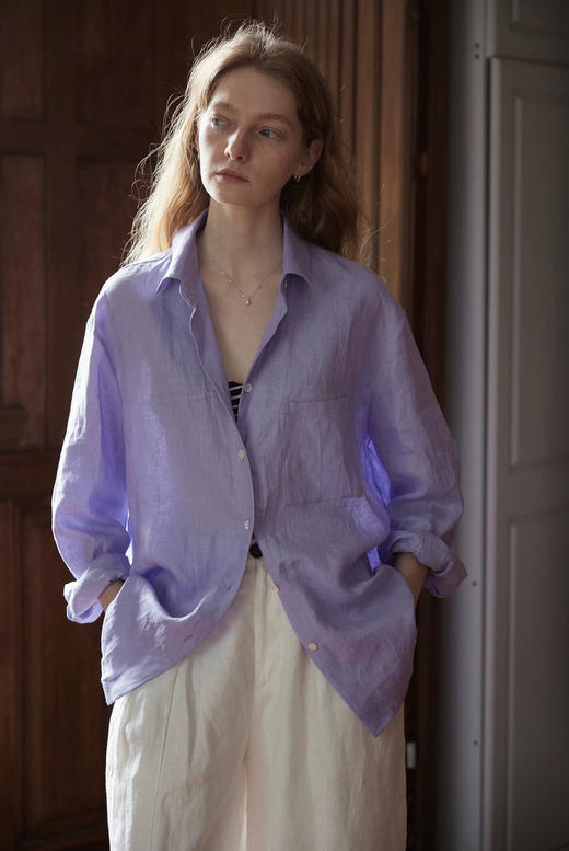 爆款3-7天发货！isabelle marran天丝亚麻香芋烟熏紫色衬衫JS3693366 商品图2