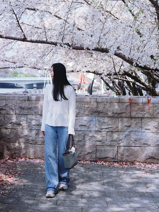 【凉感透气 清爽亲肤 天丝亚麻镂空针织衫】一字领修饰肩颈线条 微喇袖遮肉显瘦 自带氛围感 商品图3