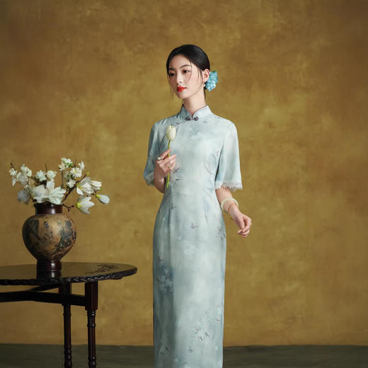 优雅复古高级感年轻款花花旗袍改良新中式国风长款旗袍2839 商品图2