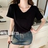 宽松慵懒风纯色大v领感短袖女t恤夏季新款休闲简约百搭显瘦潮 商品缩略图3