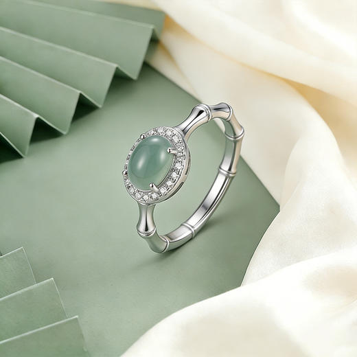 【宏艺珠宝】青竹凝翠·银s925翡翠戒指 商品图1